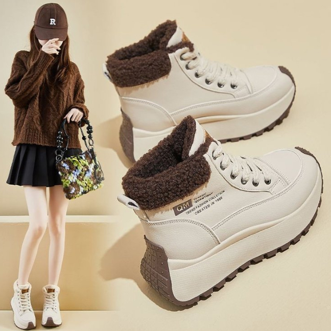 レディース裏起毛ショートブーツ厚底防寒靴