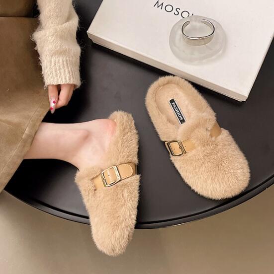 【ふわもこ快適】ベルト付き厚底ファーミュール（3.5cm・秋冬）