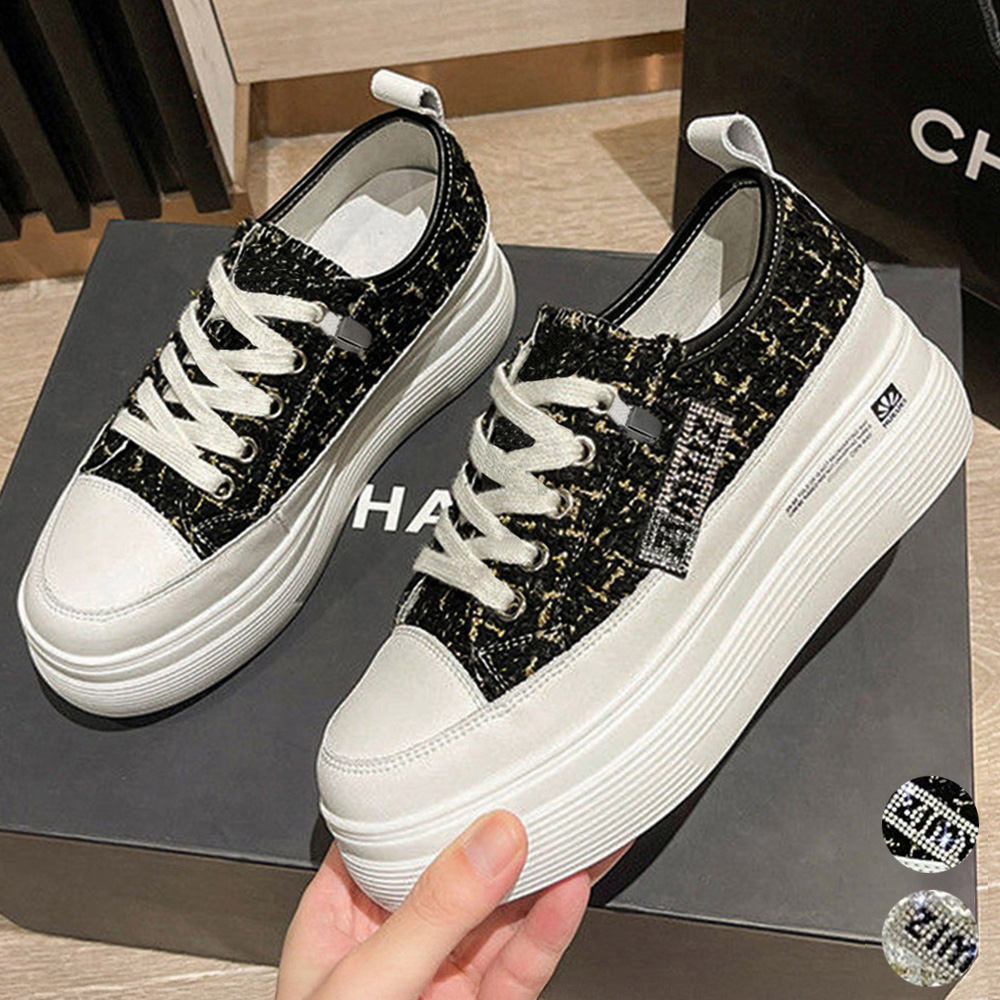 ツイード厚底スニーカー 身長アップ レディース靴