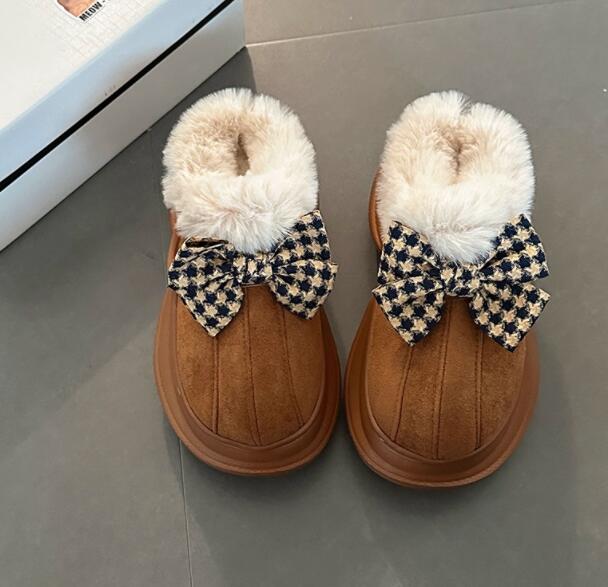 【ふわ甘スタイル】リボン×ファー厚底サンダル（7cm・秋冬あったか）