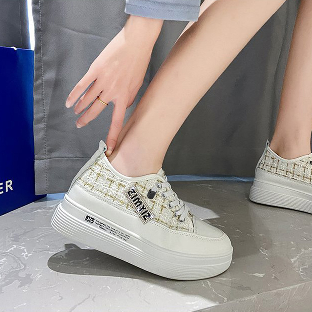 ツイード厚底スニーカー 身長アップ レディース靴