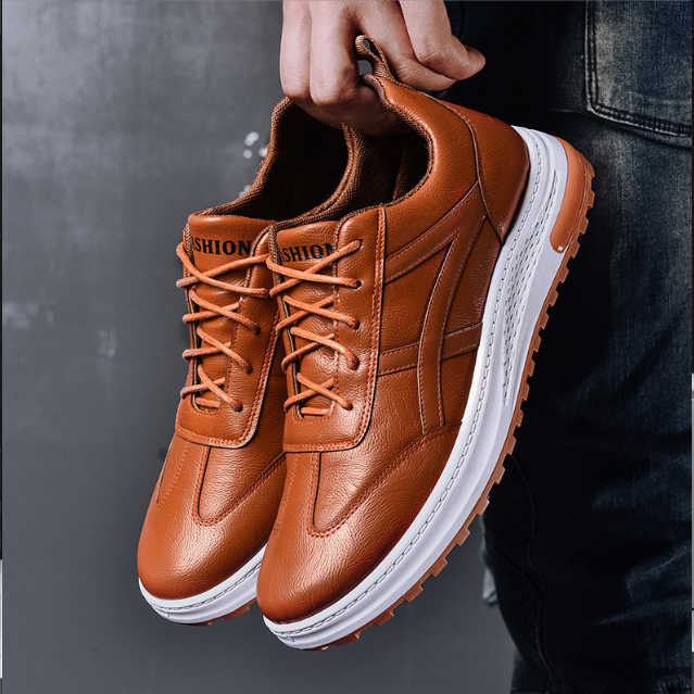 男性用厚底スニーカー 軽量通気性紐シューズ