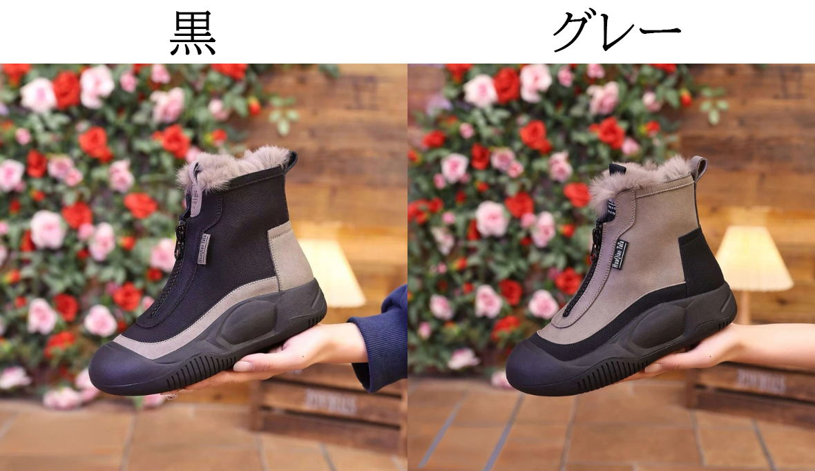 女性用厚底雪ブーツ裏起毛ショート丈ジッパー付き