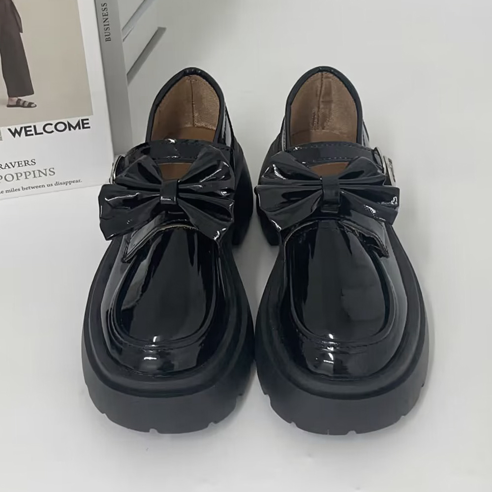 厚底ローファー レディース 取り外し可能リボン付き