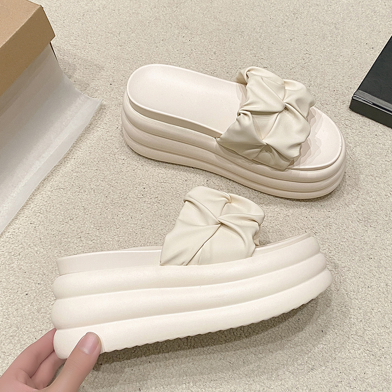 厚底商品 ギャザーリボン厚底サンダル