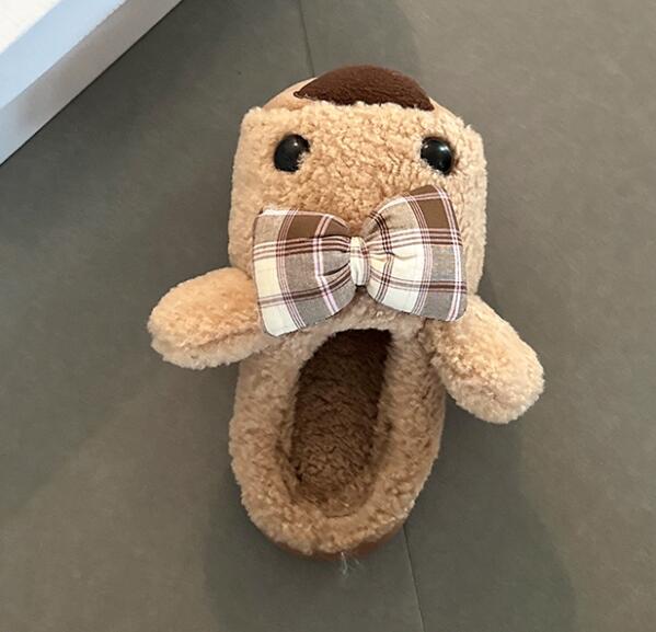 【ぽかぽか癒し】くま柄もこもこ厚底スリッパ（4cm・秋冬ルームシューズ）