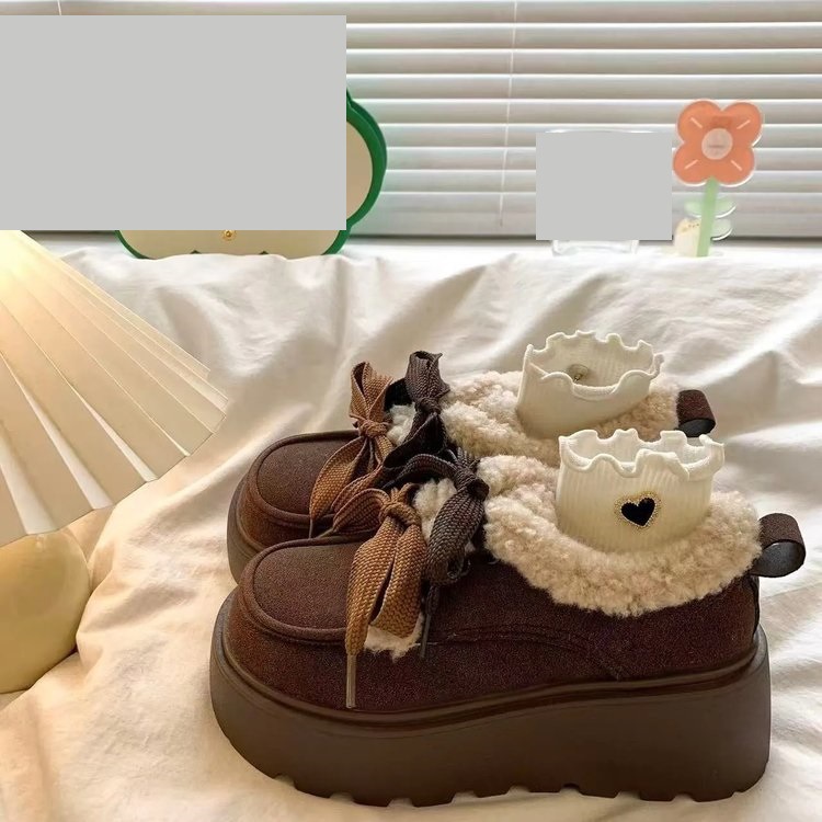 厚底ムートン調ブーツ レディース裏起毛防寒ショートブーツ