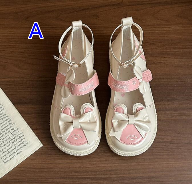 厚底パンプス 姫系りぼん付きストラップ靴 甘可愛い