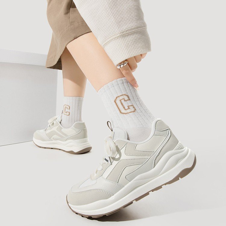 【ベージュメッシュ×弾力クッション×韓国系】6.0cm厚底スニーカー