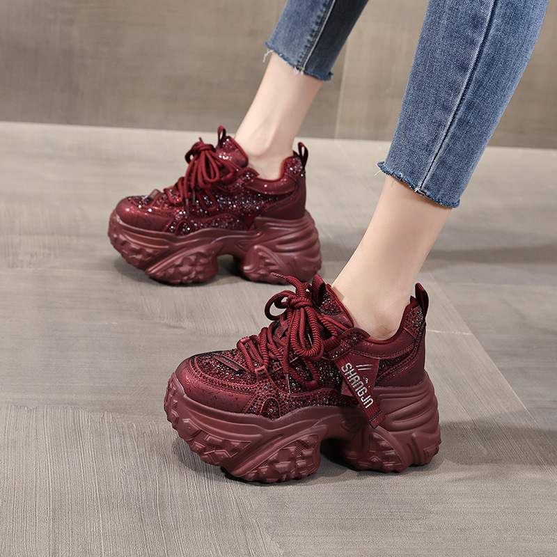 厚底 きらめくラメ素材のボリュームソール厚底スニーカー