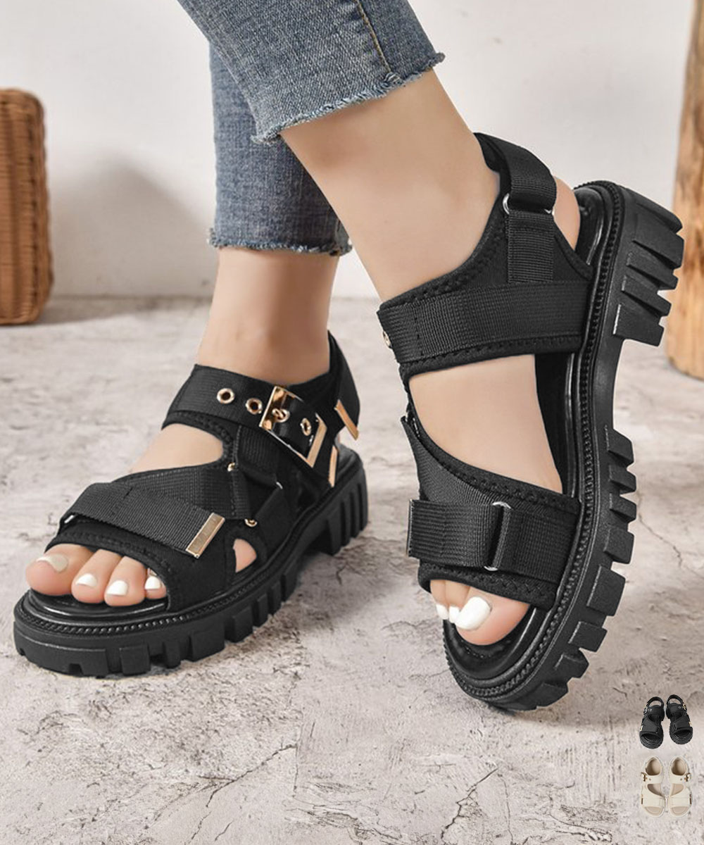 +4.5cm厚底【軽量×歩きやすい×安定感】調整ベルト付き トラックソール スポーツサンダル