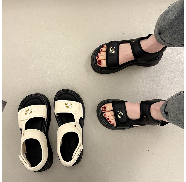 厚底 マジックテープ式スポーティ厚底サンダル