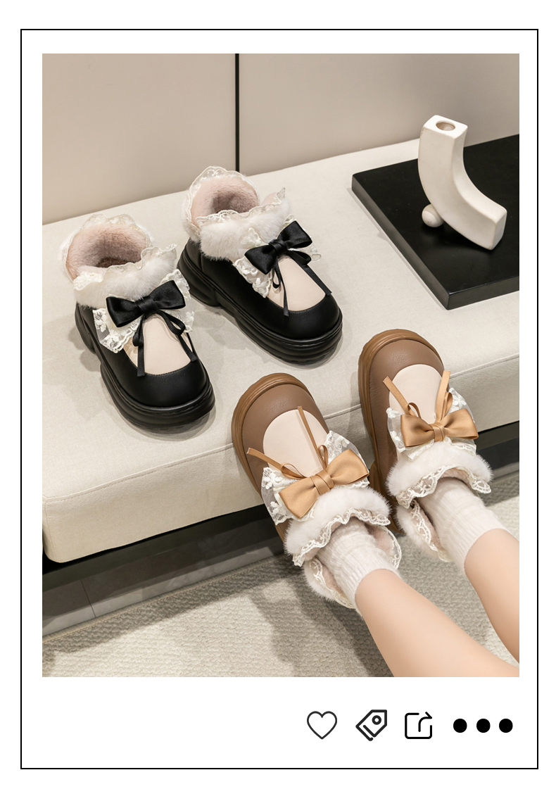 厚底 ふわもこリボン付き厚底ルームシューズ