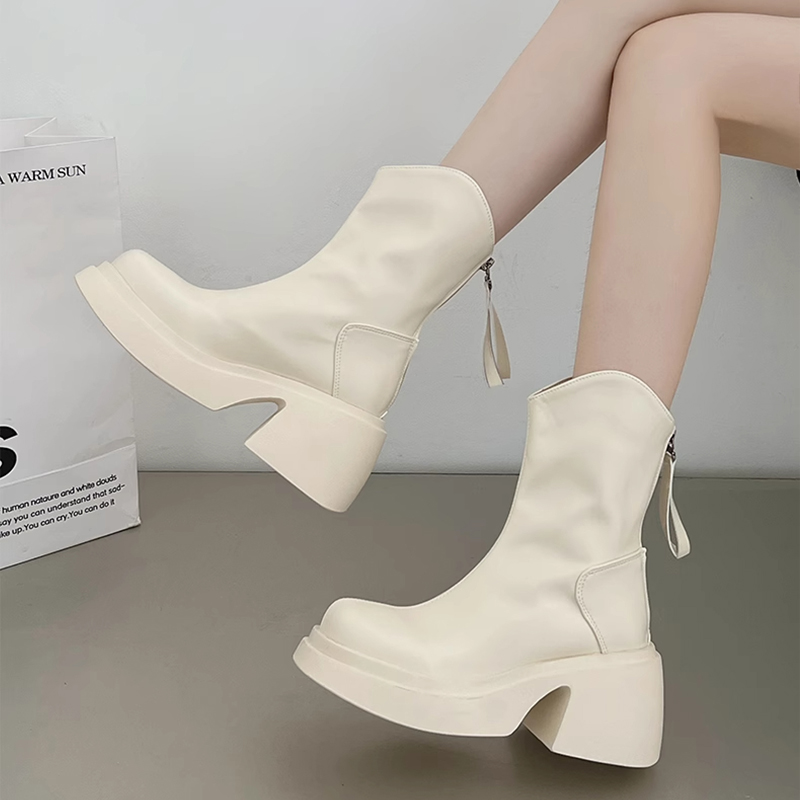 モダン厚底ショートブーツ｜6cmヒール×後ろジップ×滑りにくい
