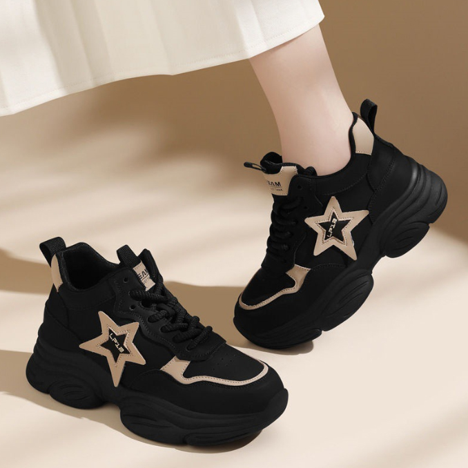 2025年新作 女性用厚底スニーカー 紐靴 美脚効果