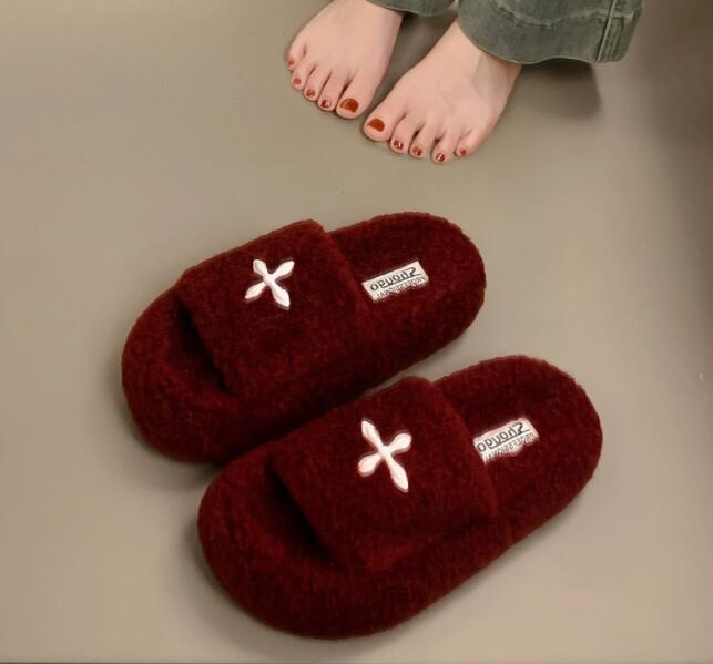 厚底ふわふわ毛足ルームシューズ ミュールタイプ
