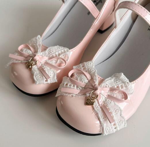 【甘かわロリータ】レース付きストラップ厚底パンプス（6cm）