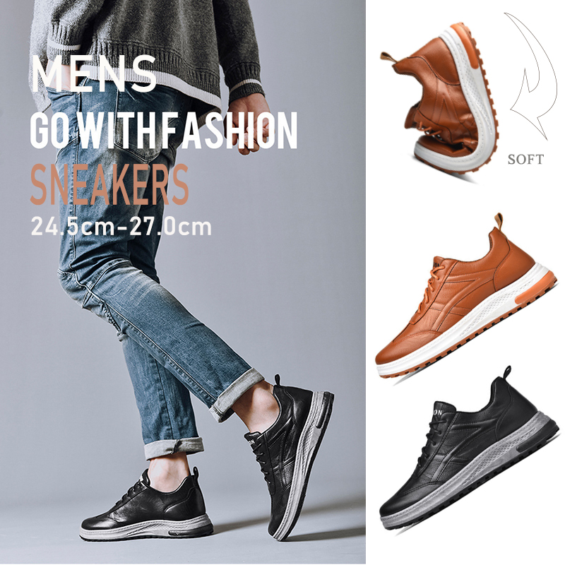 男性用厚底スニーカー 軽量通気性紐シューズ