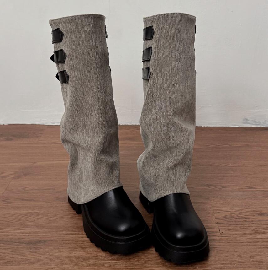 厚底ニーハイブーツ ベルトデザイン お出かけ靴