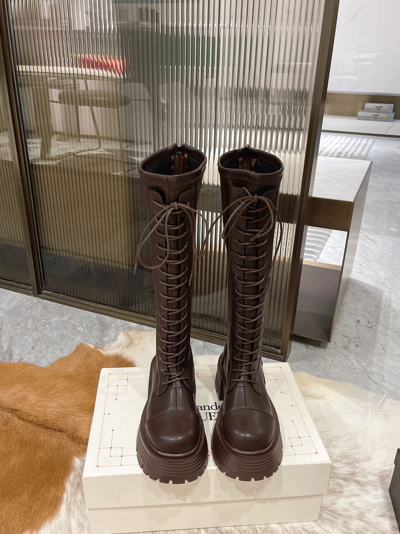 厚底商品 レースアップ厚底ロングブーツ