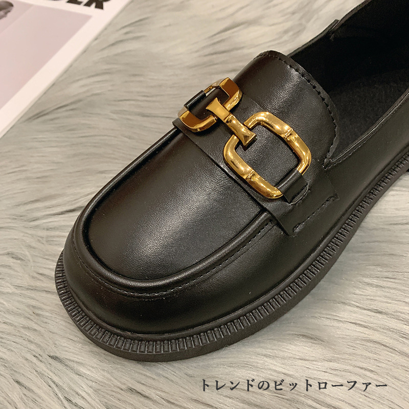 【美脚・脚長】金具付き厚底ローファー（3.5cm・2way・黒）歩きやすいデザイン