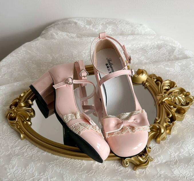 【姫かわエレガント】レース合皮厚底パンプス（6cm・乙女系）