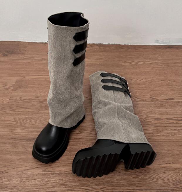 厚底ニーハイブーツ ベルトデザイン お出かけ靴