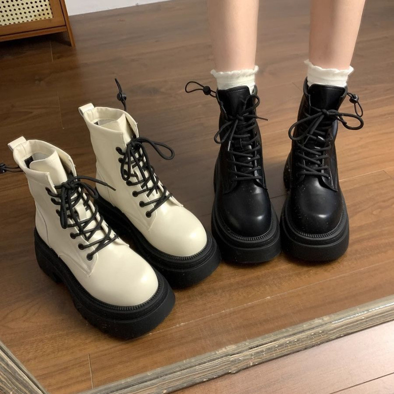 厚底商品 レースアップ厚底ショートブーツ