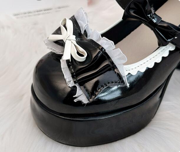 厚底パンプス リボン付き姫系ハイヒール靴