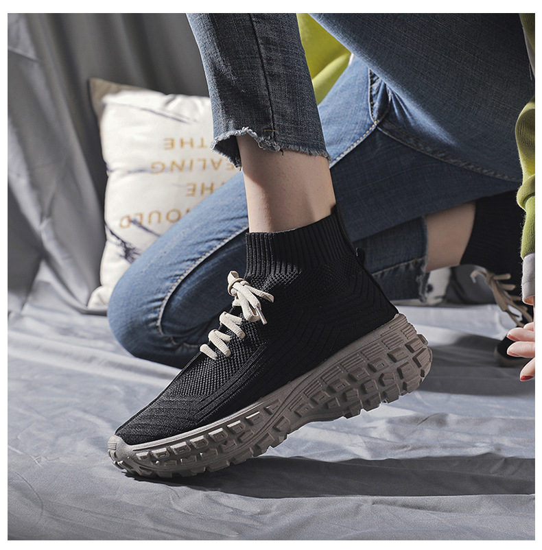 女性用ハイカット厚底靴 通気性編み込み運動靴