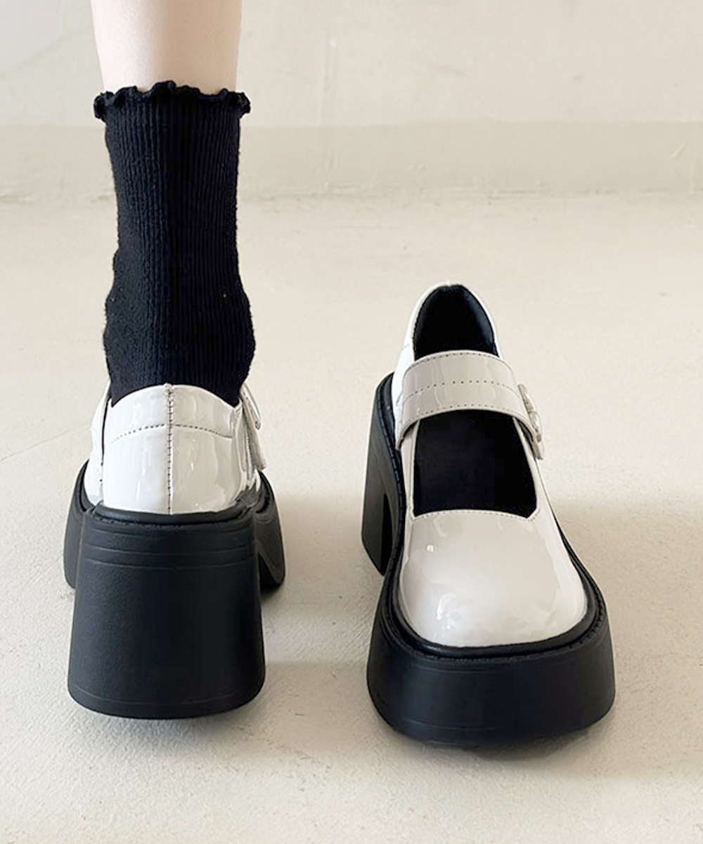厚底ローファー 学院風 美脚効果 太ヒール レディース靴