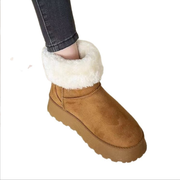 2025新作 女性用 厚底 もこもこ 暖か ムートン風 ブーツ 裏起毛