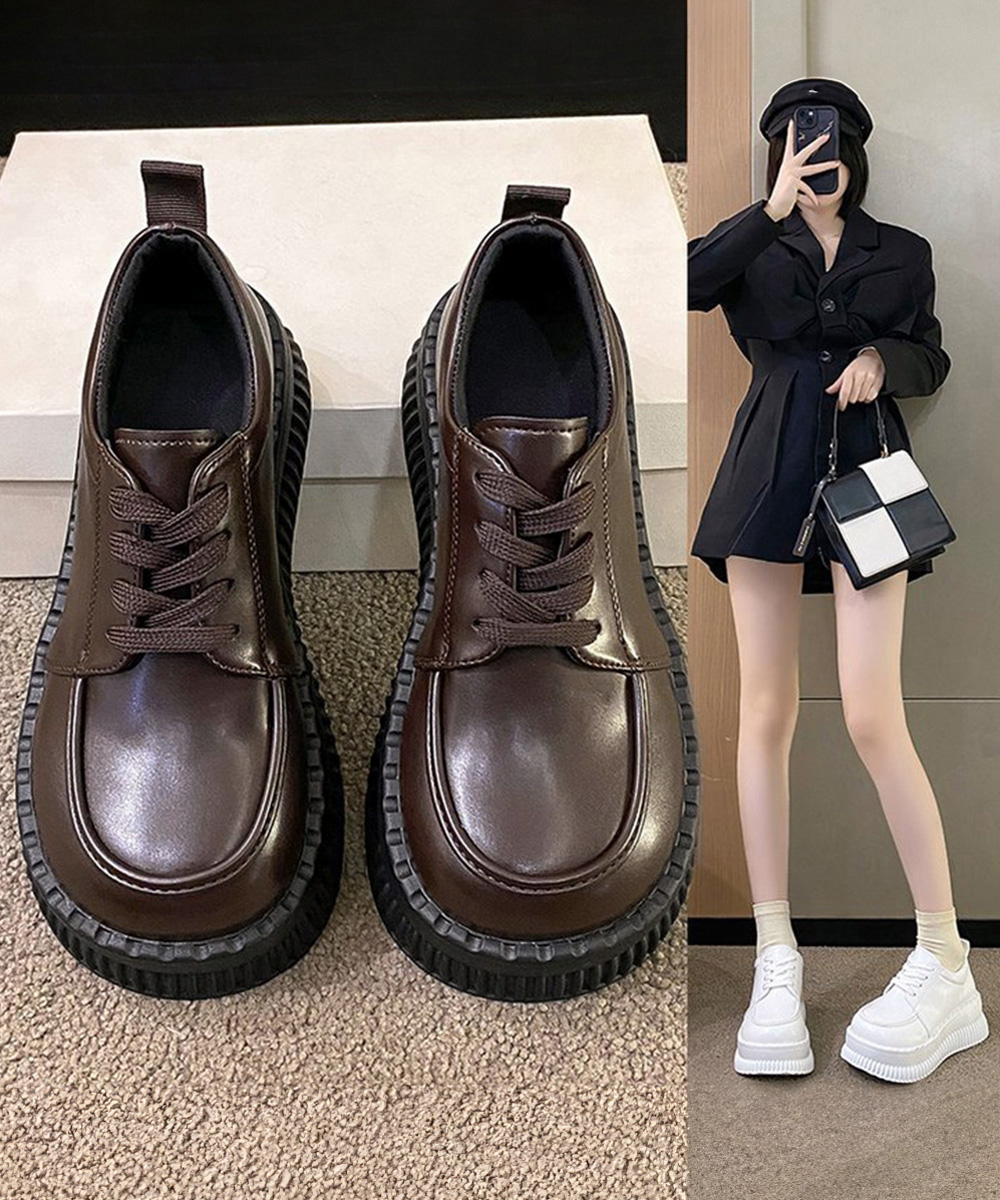 厚底編み上げローファー レディース 韓国風歩きやすい靴
