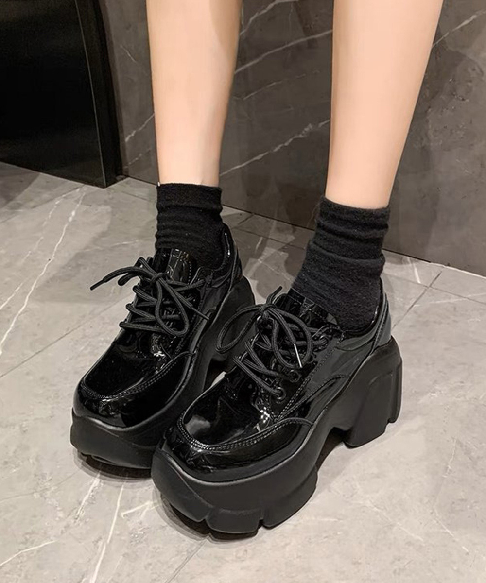 厚底ローファー編み上げ美脚レディース靴