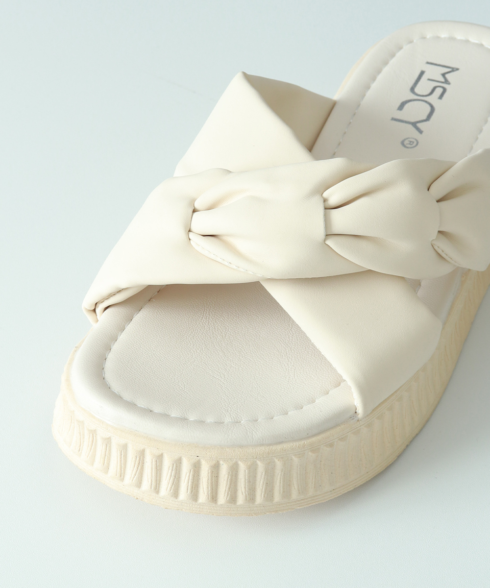 レディース厚底サンダル リボン付きスリッパ