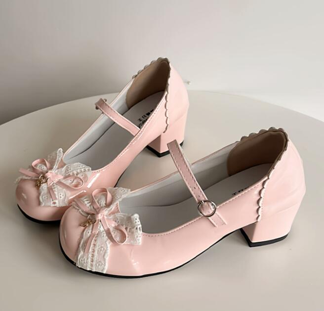 可愛いリボン付き厚底パンプス ロリータ風