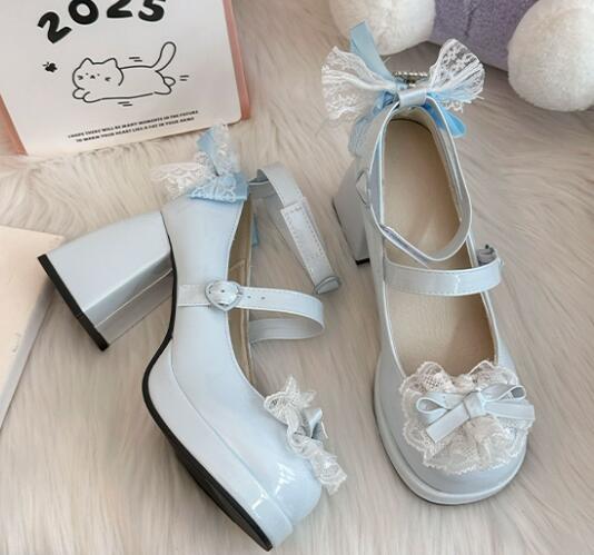 姫系厚底パンプス リボン付き甘可愛ロリータ靴