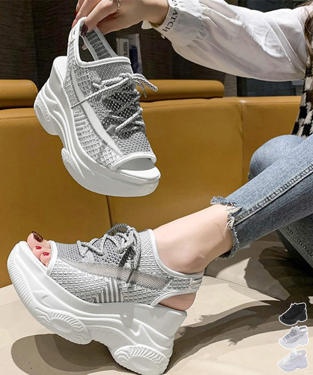 【編み込みメッシュ×スポーツ厚底×通気性】+9cm脚長サンダル