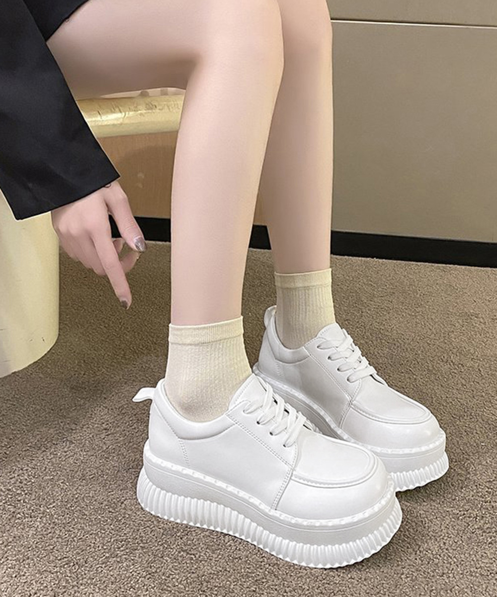 厚底編み上げローファー レディース 韓国風歩きやすい靴
