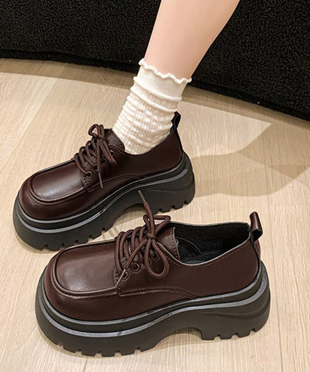 厚底ローファー ボリューム底 編み上げ靴
