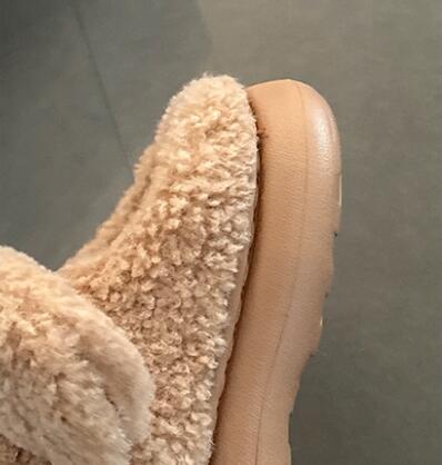 【ぽかぽか癒し】くま柄もこもこ厚底スリッパ（4cm・秋冬ルームシューズ）