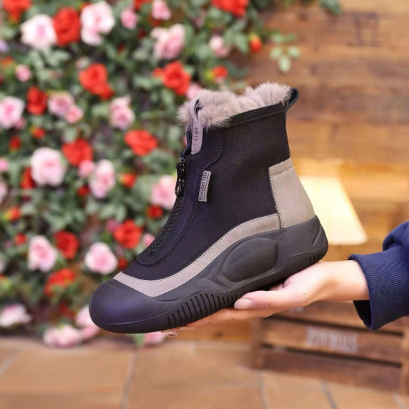 女性用厚底雪ブーツ裏起毛ショート丈ジッパー付き