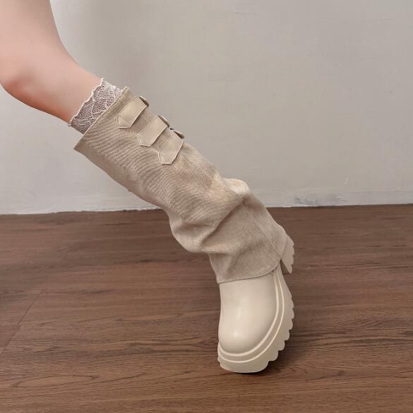 厚底ニーハイブーツ ベルトデザイン お出かけ靴