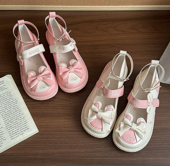 厚底パンプス 姫系りぼん付きストラップ靴 甘可愛い
