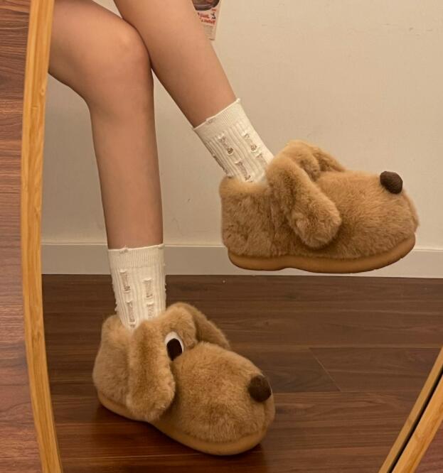 秋冬あったか犬モチーフ厚底ルームシューズ起毛