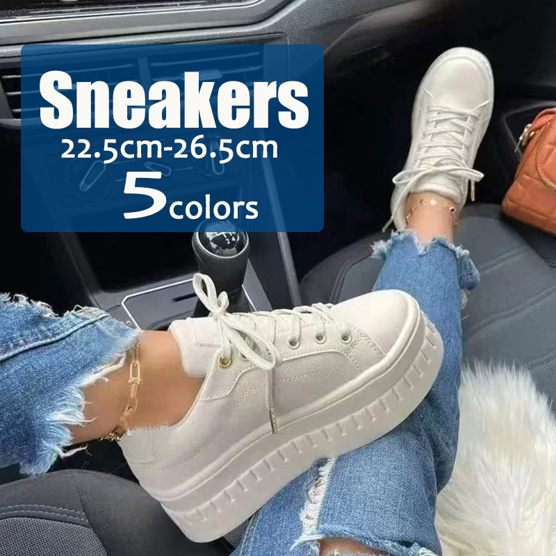 女性用厚底スニーカー紐付き脚長効果靴