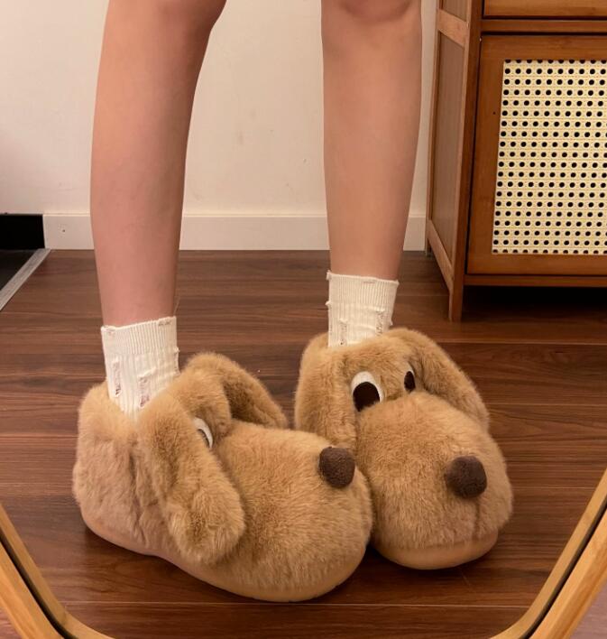 秋冬あったか犬モチーフ厚底ルームシューズ起毛