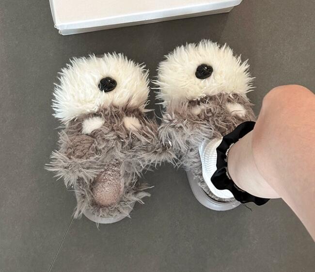 【ふわふわ暖か】犬モチーフ厚底ルームシューズ（4cm・もこもこファー・室内履き）