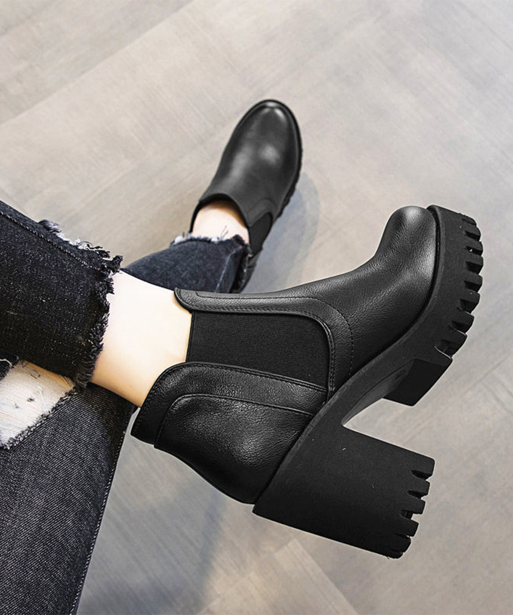 厚底サイドゴア太ヒールショートブーツ