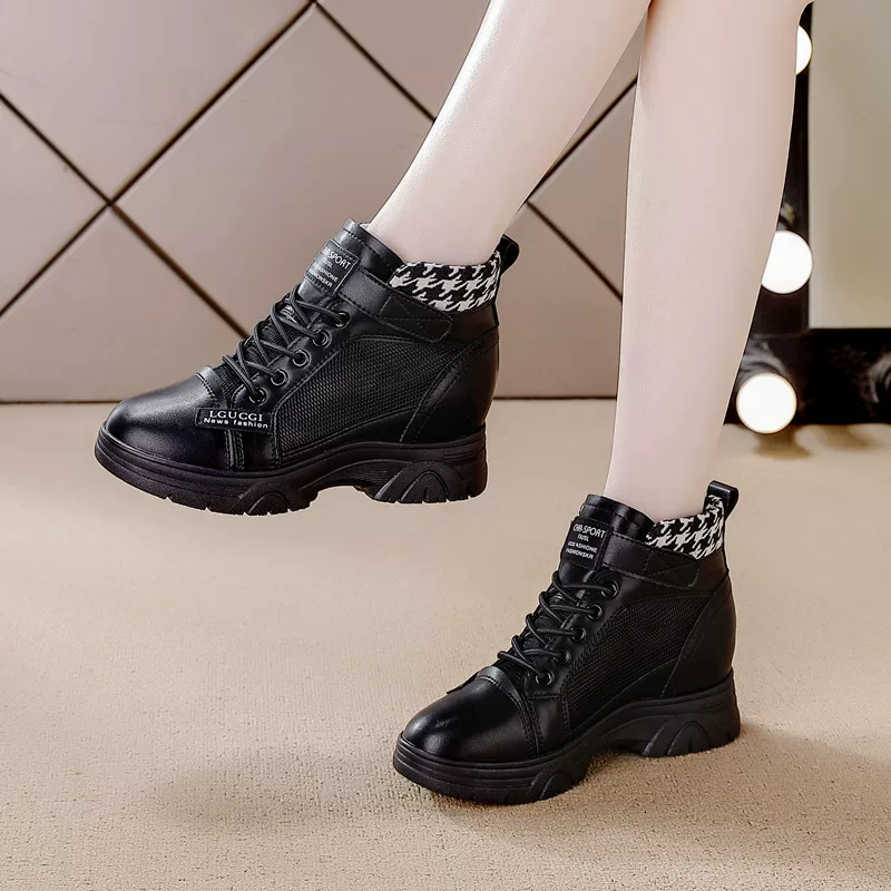 履き口チェック柄デザイン × 上質合皮 × 韓国きれいめ】+6.5cm厚底